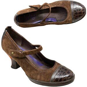 INDIGO by Clarks Brown Suede Mary Jane Spool Heel Pumps